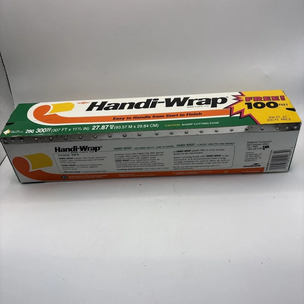 Vtg 1992 Dow Handi-Wrap 300 Sq Ft Plastic Film Sharp Cutting Edge Box NOS